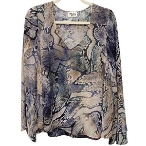 Show Me Your MuMu Shirt Top‎ Medium Snakeskin Print V Neck Bell Sleeve Western